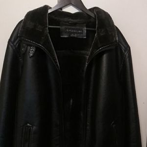 Black leather bomber jacket